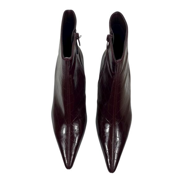Mango Pointed Toe Crocodile Kitten Heel Ankle Boots Burgundy Size 36/ 6 - Picture 5 of 12
